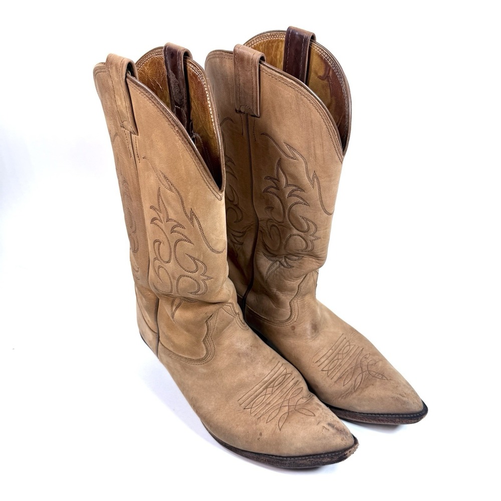 Vintage Nocona Cowboy Boots Mens 9D USA Made Pointed Toe Tan Leather